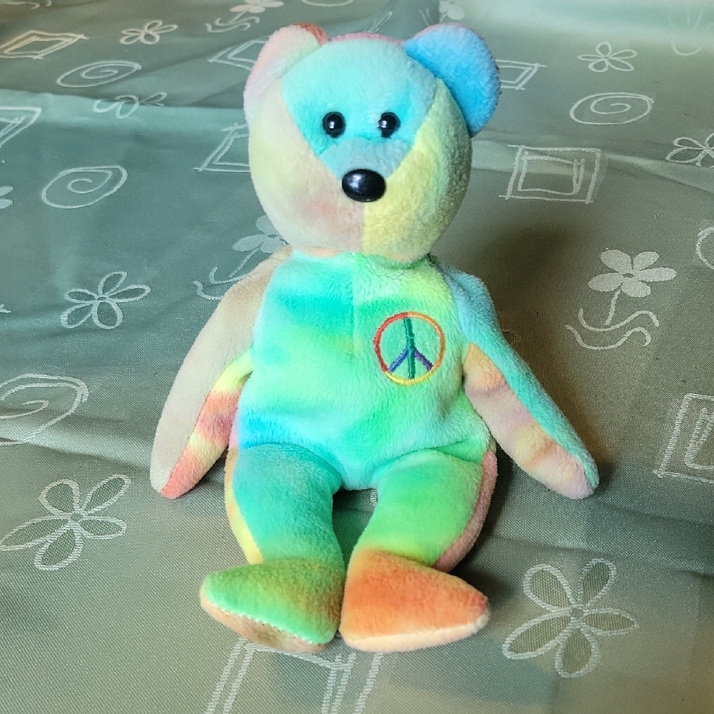 Colorful Tie-Dye Peace Bear Plush